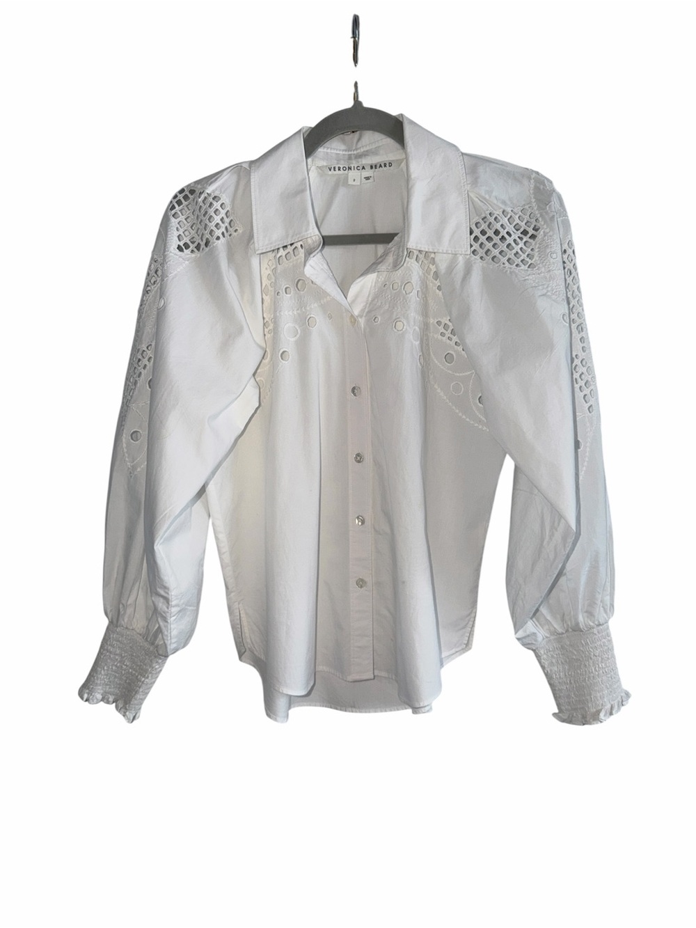 VERONICA BEARD White Lilah Eyelet Button Down Top Size 2 - Picture 4 of 10